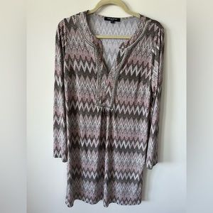 Ilse Jacobsen chevron dress in grays/pinks, size large
